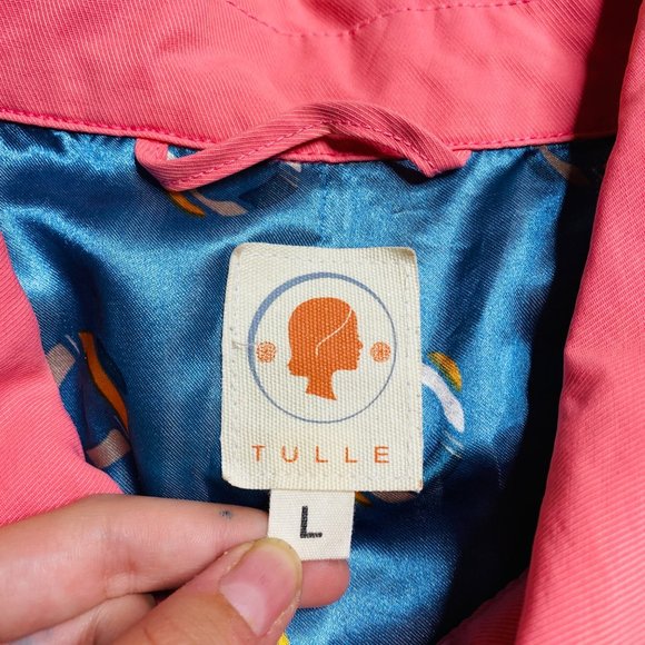 Tulle Anthropologie Women Salmon Pink Mid Length Utility Rain Jacket A7275 Large - Picture 5 of 12